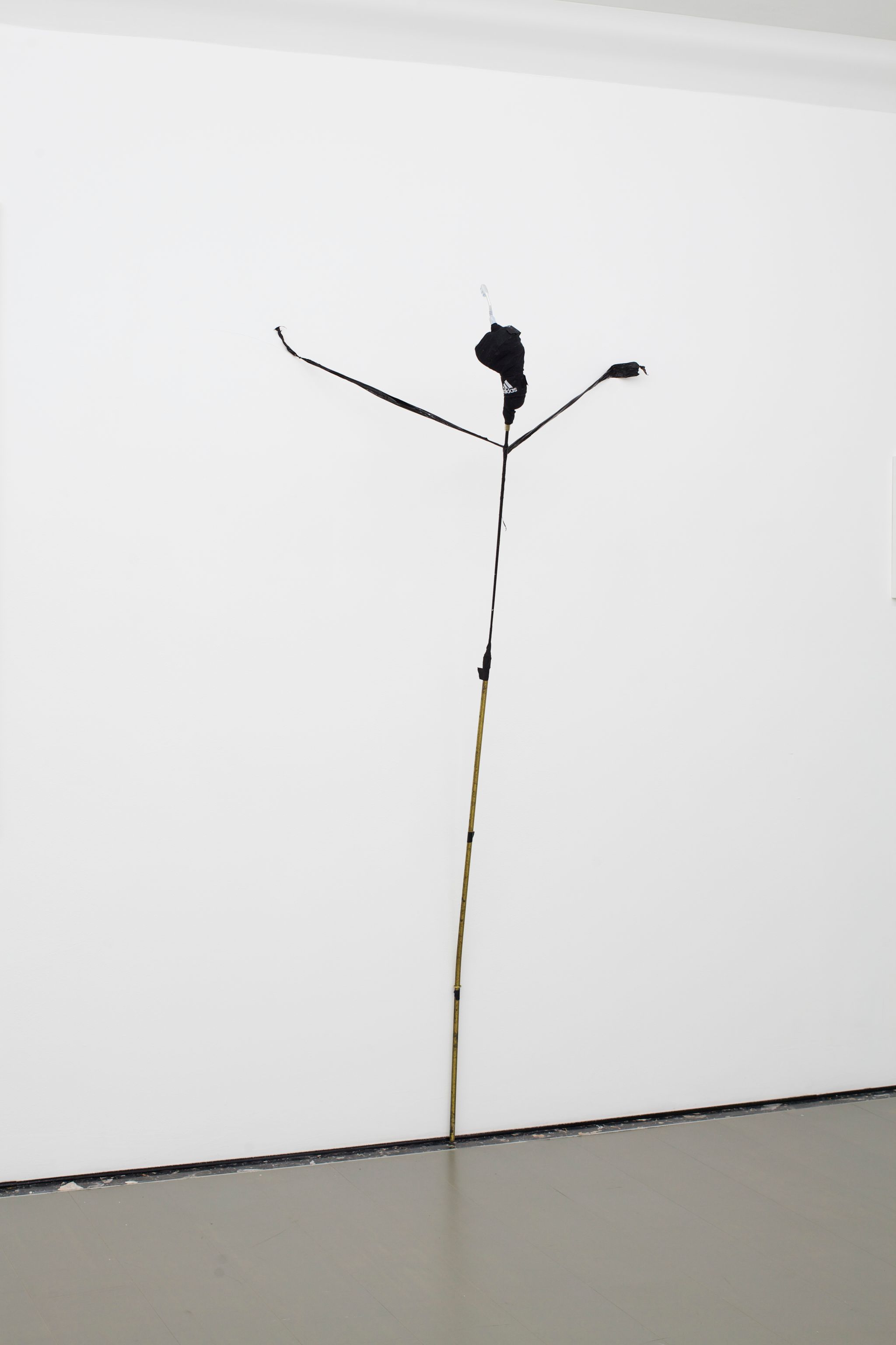 Anne Imhof, Untitled, 2014, Whip, plastictape, brass, clay, toothbrush, 215 ⁠× ⁠98 ⁠× ⁠50 ⁠⁠cm