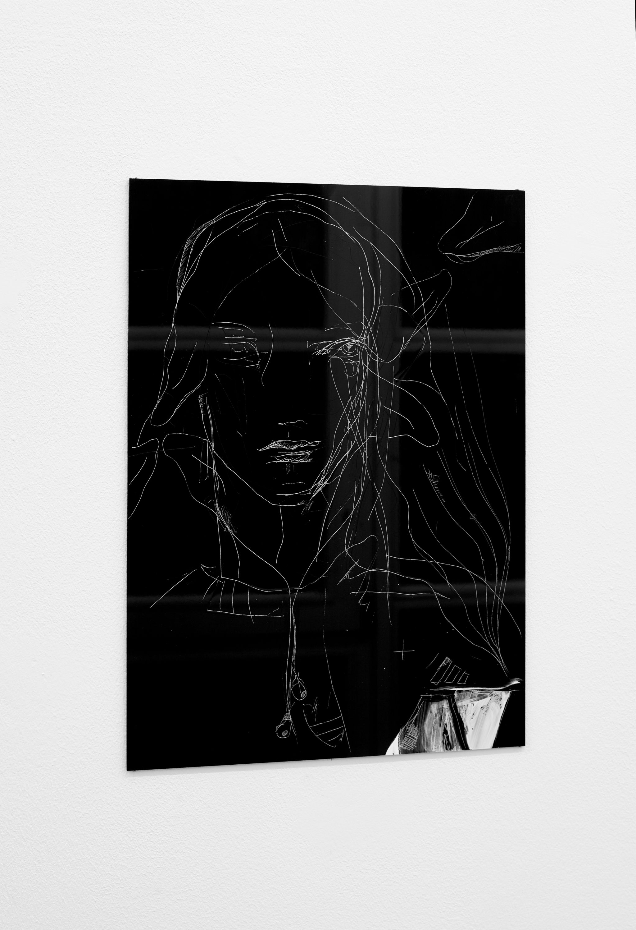 Anne Imhof, Leda, 2013, Black dibond etching, acryl, 42 ⁠× ⁠30 ⁠⁠cm