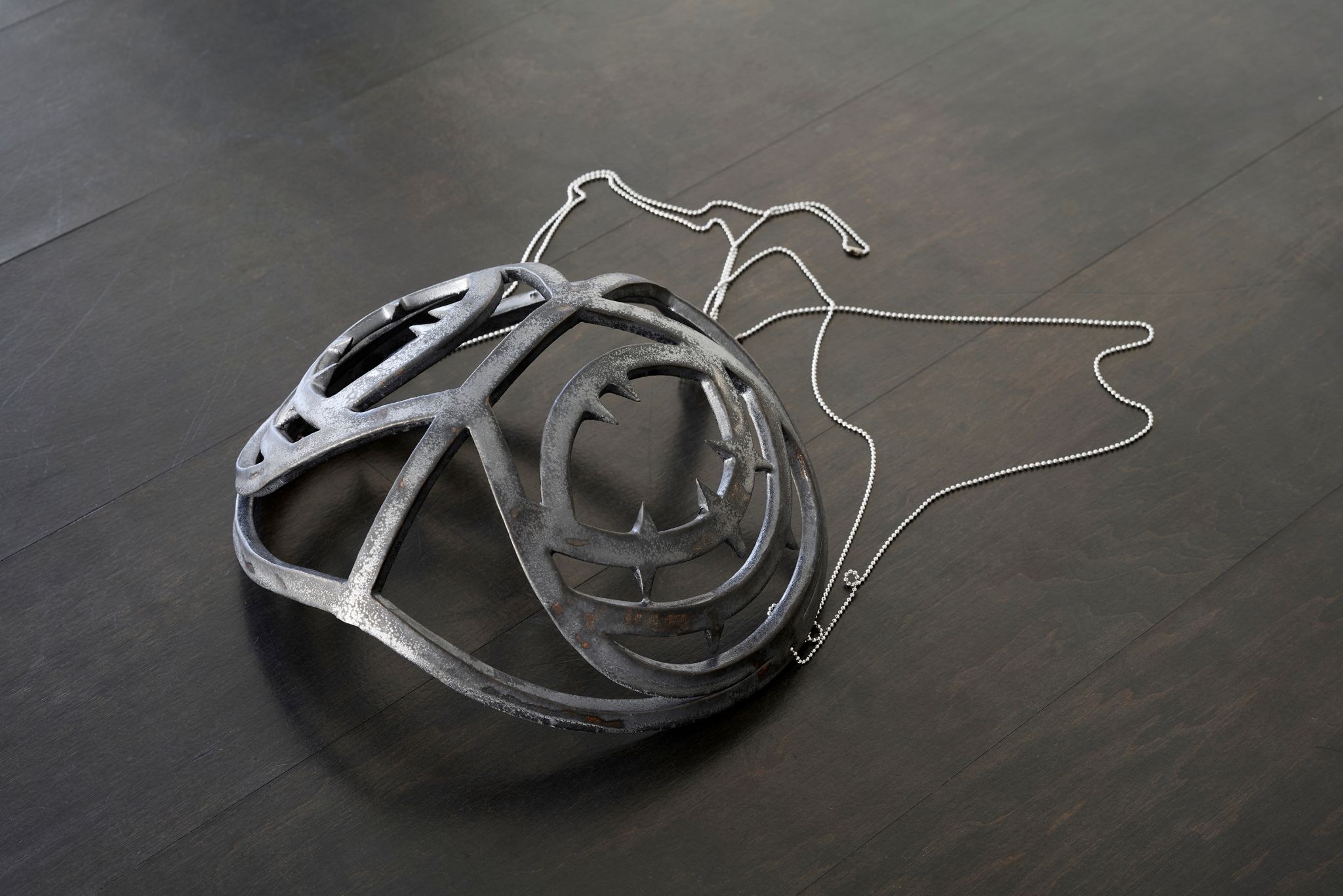 Hanna-Maria Hammari, Untitled, (with chains), 2020, Glazed ceramic, nickel plated steel, ceramic, 14 ⁠× ⁠29 ⁠× ⁠29.5 ⁠⁠cm