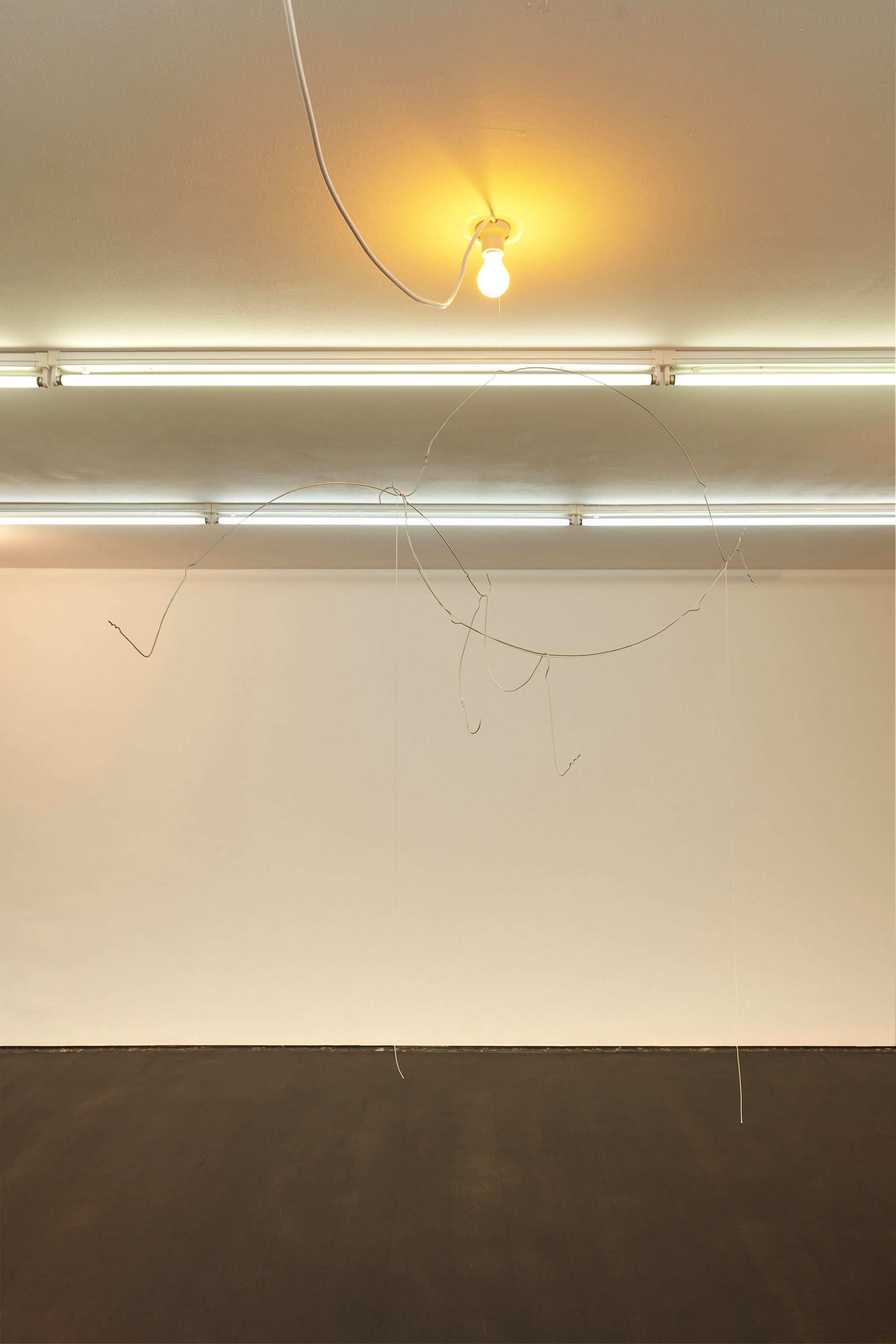 Davide Stucchi, Milan (Mobile 2) Bathroom, 2020, Ceramic lamp holder, light bulb, aluminum clothes hangers, waxed cotton thread, 170 ⁠× ⁠120 ⁠× ⁠40 ⁠⁠cm