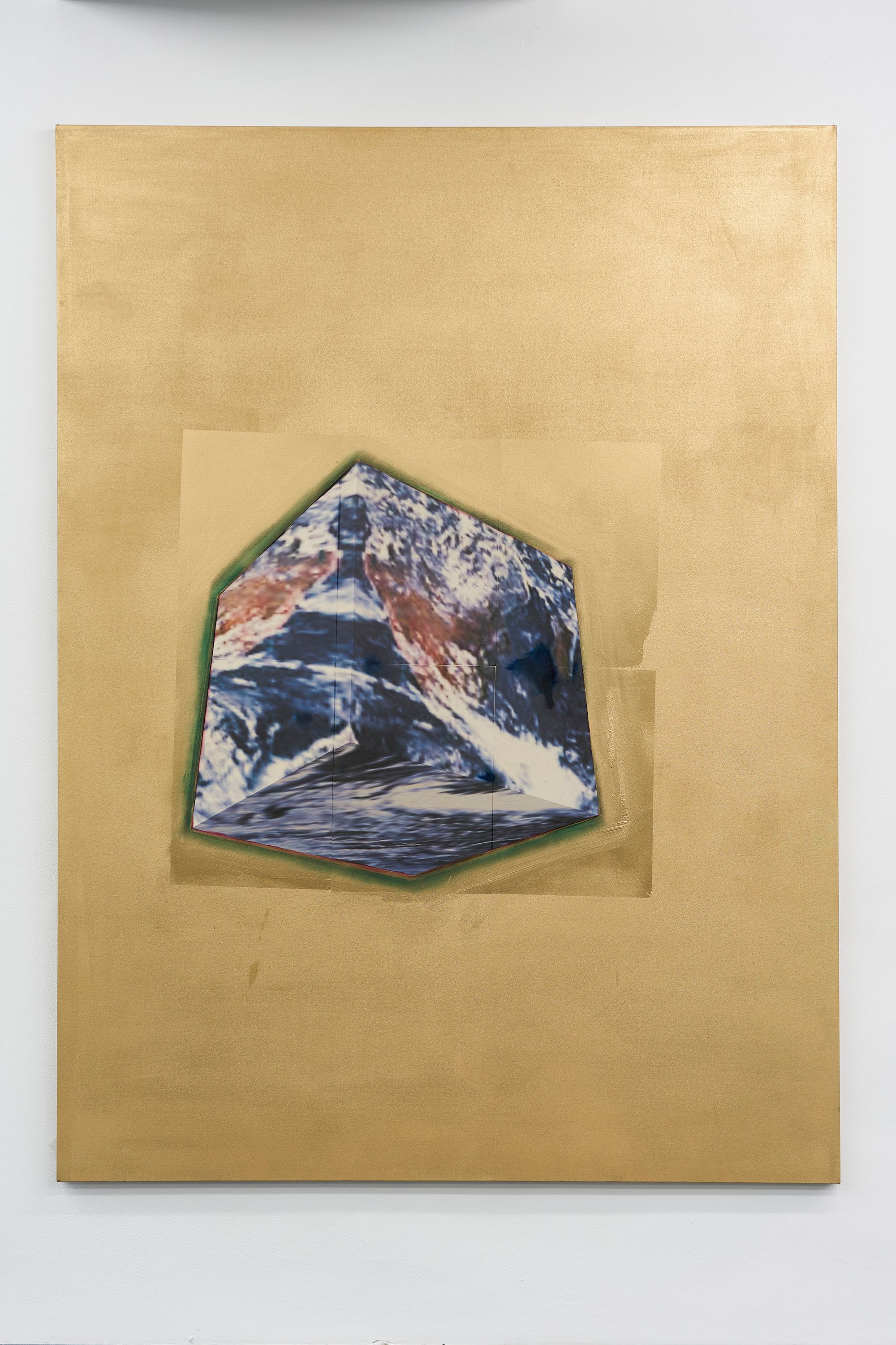 Tobias Spichtig, Planet Erde, 2018, Vinyl, print, oil and laquer on canvas, 195 ⁠× ⁠145 ⁠⁠cm