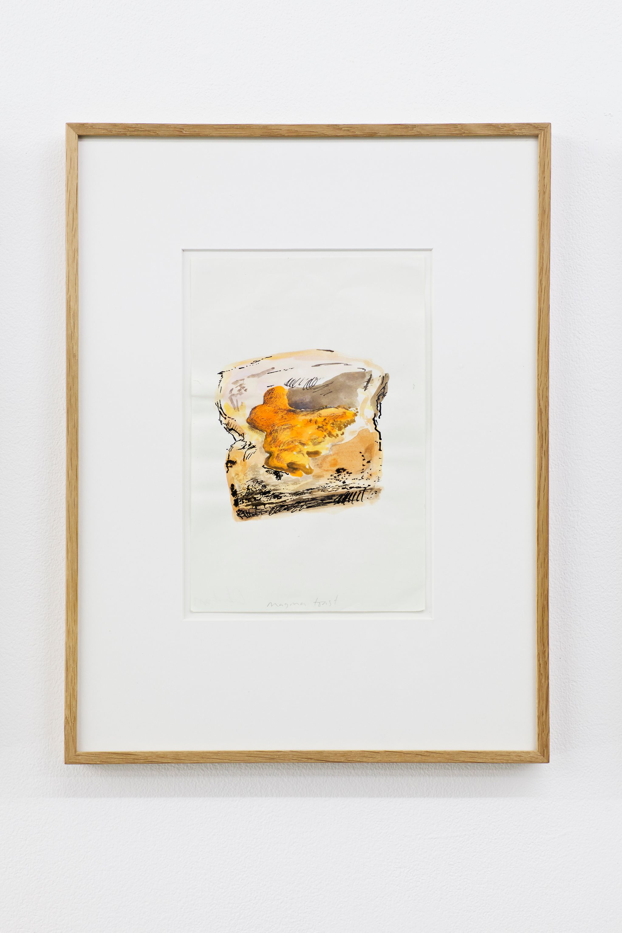 Justin Almquist, Magma Toast, 2013, Tusche und Aquarell auf Papier, 23 ⁠× ⁠15 ⁠⁠cm, framed: 41×31 ⁠cm