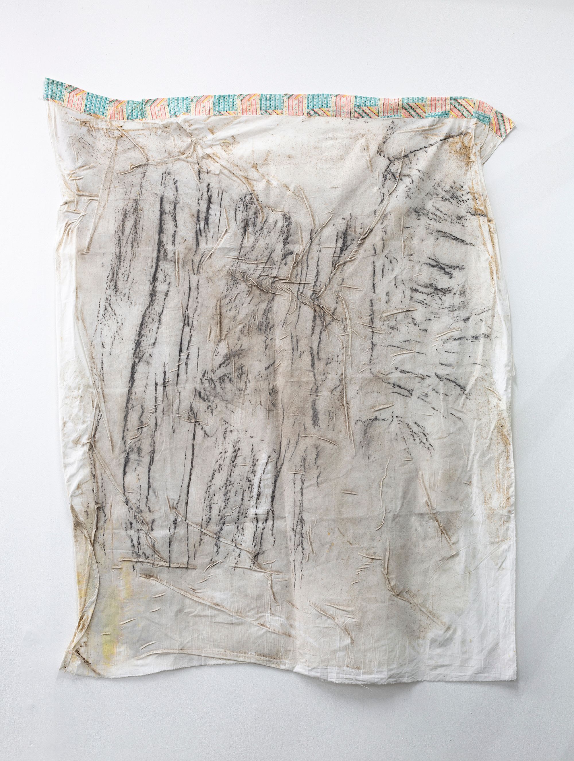 Dala Nasser, Al Bass II, 2021, Cotton, charcoal, ash, sand, 186 ⁠× ⁠147 ⁠⁠cm