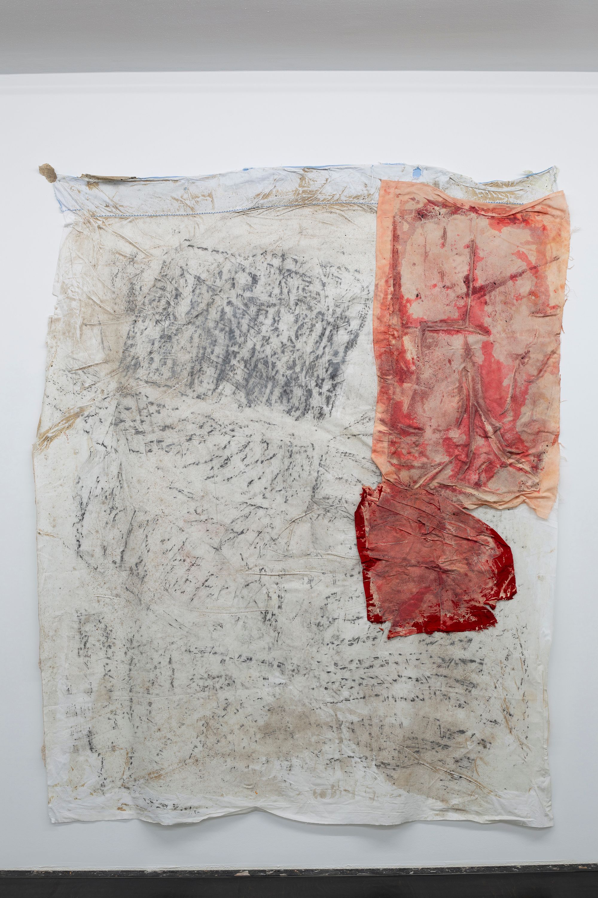 Dala Nasser, Lecpis Magna - Tyre, 2021, Cotton, polyester, charcoal, ash, salt, natural pigment, 226 ⁠× ⁠181 ⁠⁠cm