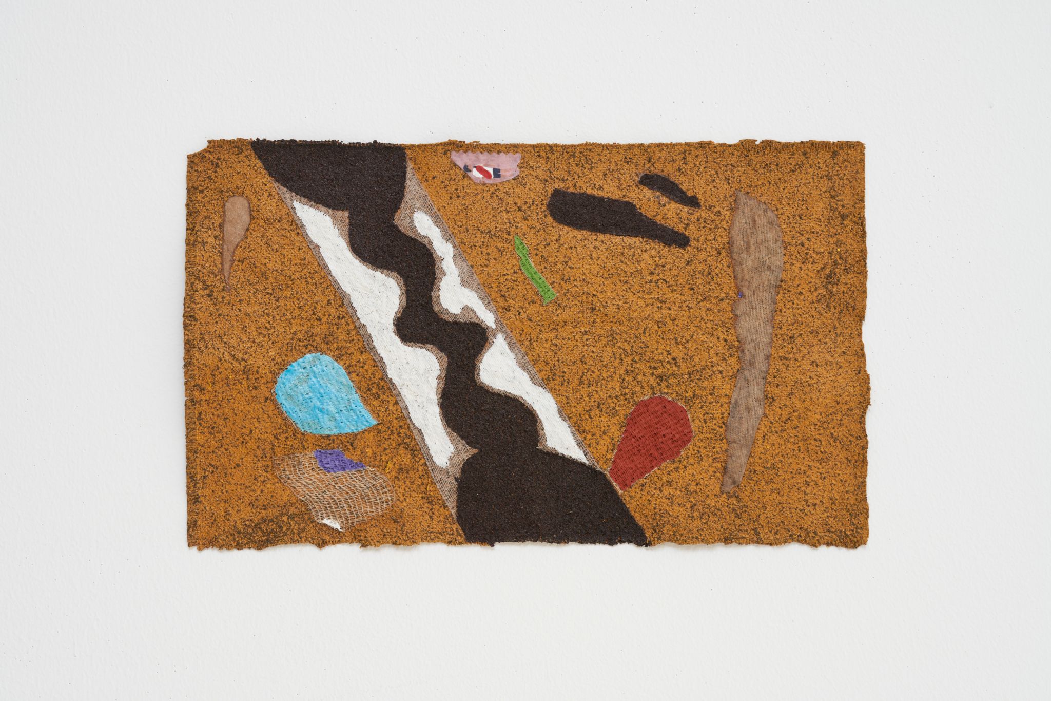 Francis Offman, <em>Untitled</em>, 2022-2024<br>Acrylic, paper, 100 linen, coffee grounds, Bolognese plaster on linen, 19 ⁠× ⁠33 ⁠cm