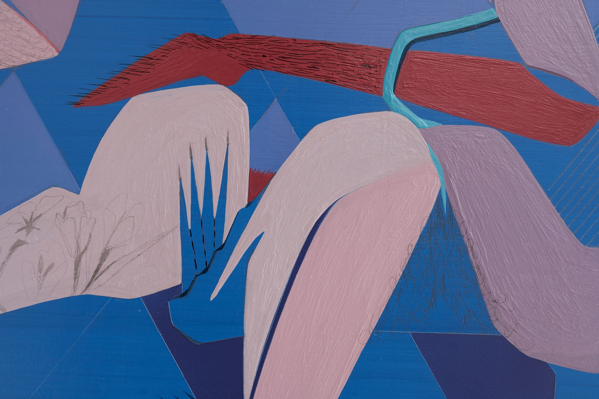 Maryam Hoseini, Capture 1 (detail), 2021, Acrylic, ink and pencil on wood panel, 142 ⁠× ⁠91.5 ⁠⁠cm