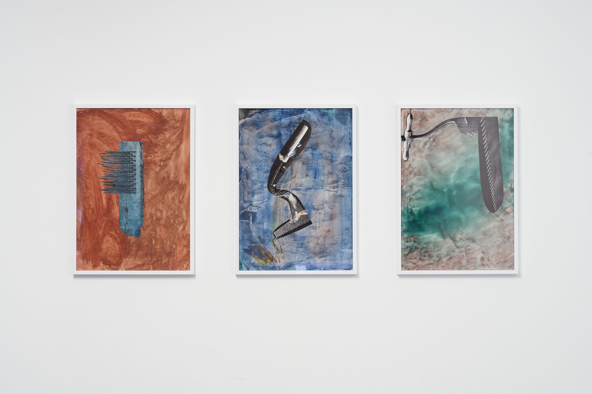 Tomaso De Luca, Early American Tools (1), (5), (4), 2023, Mixed media on paper, 30 ⁠× ⁠42 ⁠⁠cm