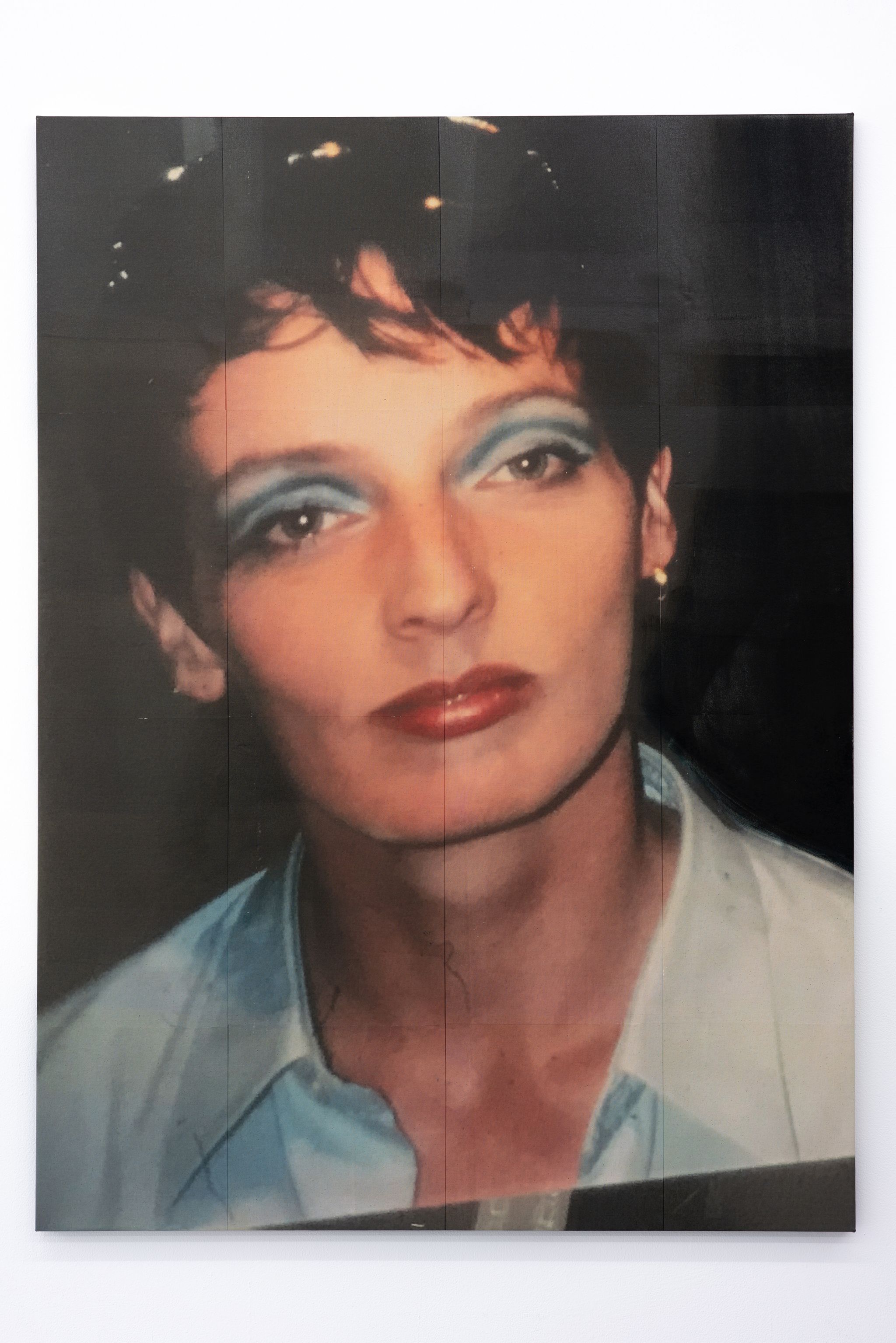 Tobias Spichtig, Deborah Schamoni, 2019, Oil and vinyl print on canvas, 150 ⁠× ⁠110 ⁠⁠cm
