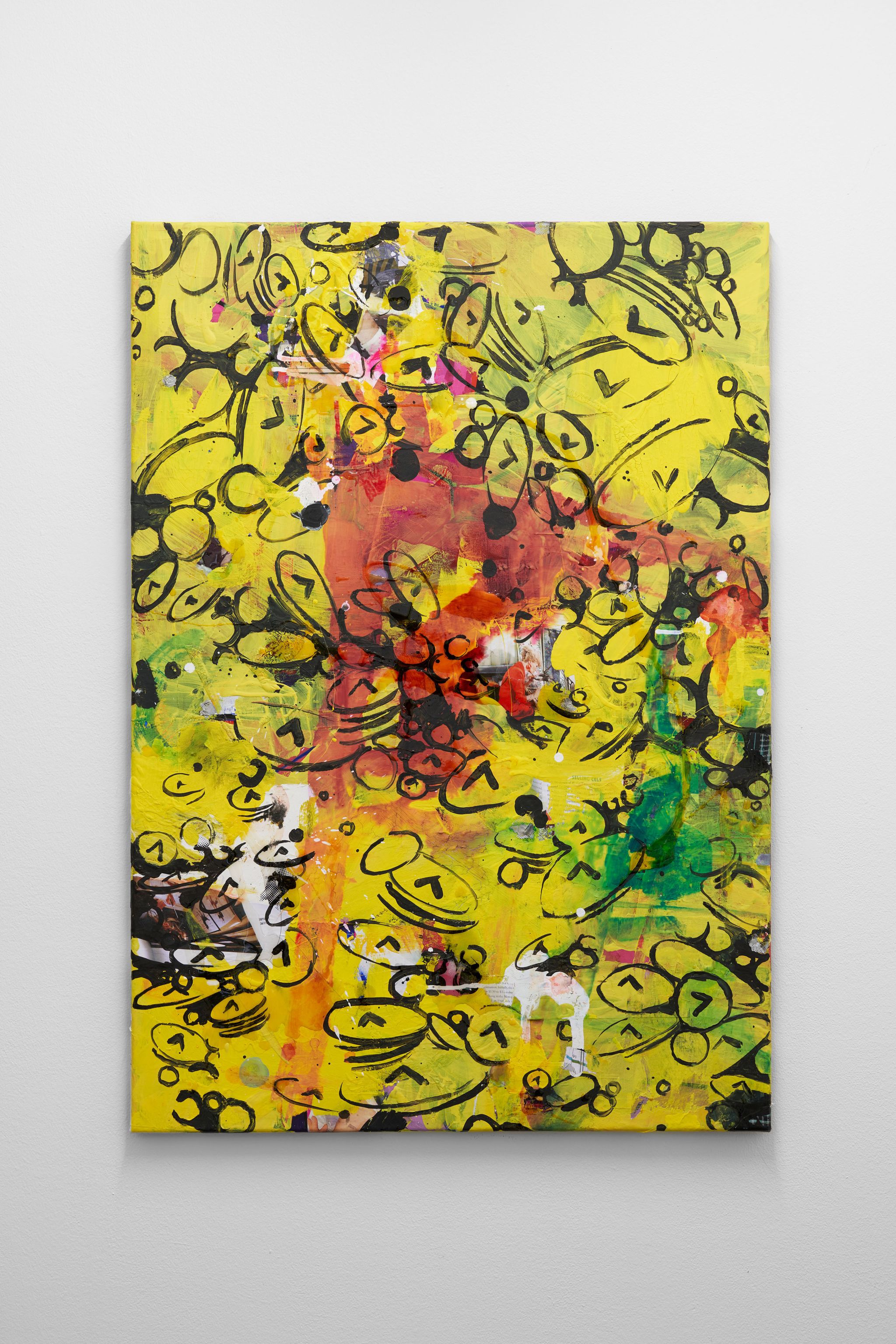 Sarah Szczesny, Taler Dip Painting (Selling Cells), 2022, Gouache, vinyl paint, epoxy resin, and ink on canvas, 101.5 ⁠× ⁠71 ⁠⁠cm