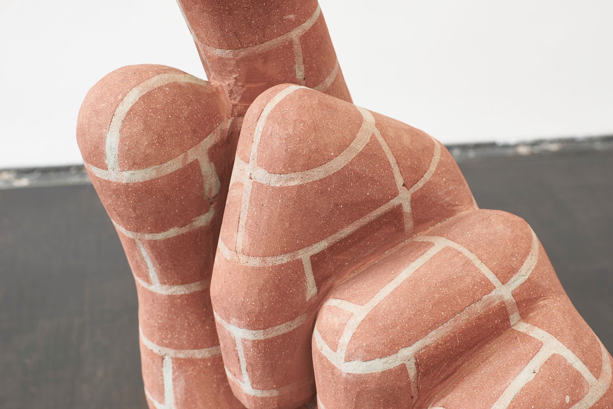 Judith Hopf, Hand 3 (Pointing Hand) (detail), 2017, Bricks, cement, 104 ⁠× ⁠61.5 ⁠× ⁠38.5 ⁠⁠cm