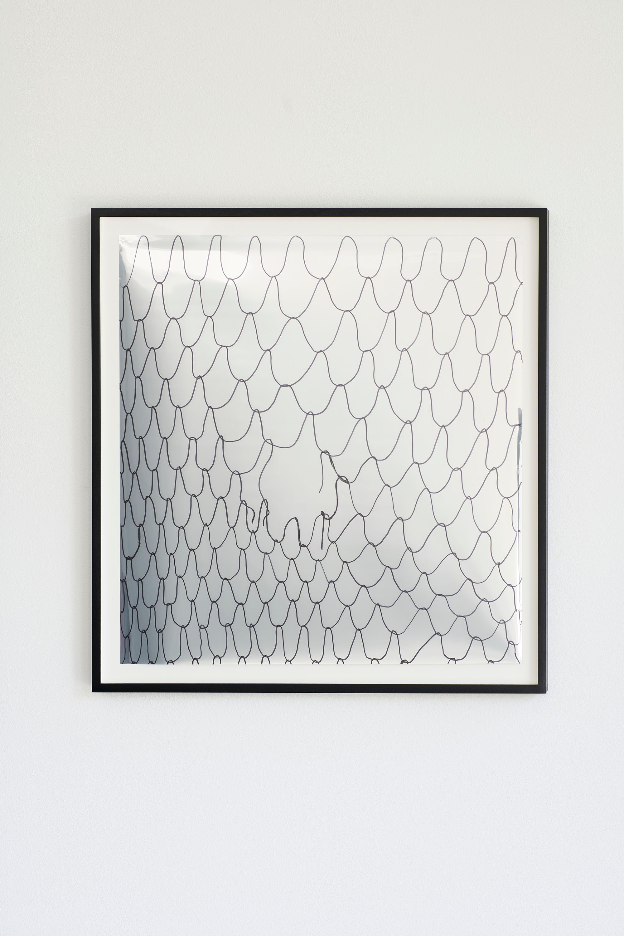 Judith Hopf, No Title (Net on Mirror Foil 3), 2014, Drawing on reflective paper, 54 ⁠× ⁠54 ⁠⁠cm, (framed)