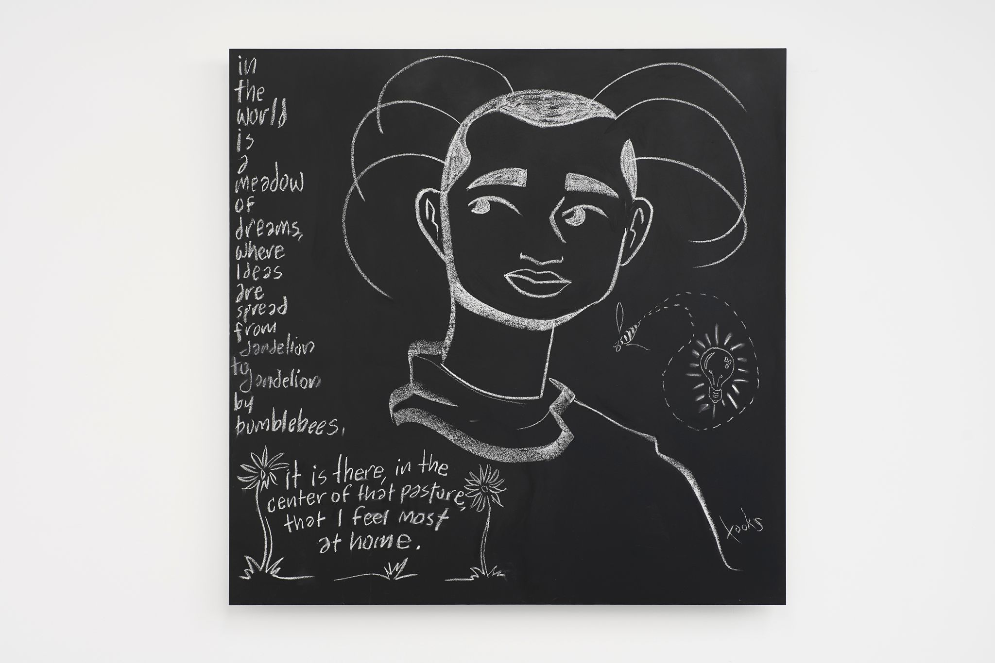 DIS, Thumbs That Type and Swipe, 2018, Chalk on Blackboard, 145 ⁠× ⁠145 ⁠⁠cm
